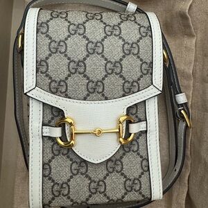 Gucci Crossbody Bag in Gray and Cream with Gold Details